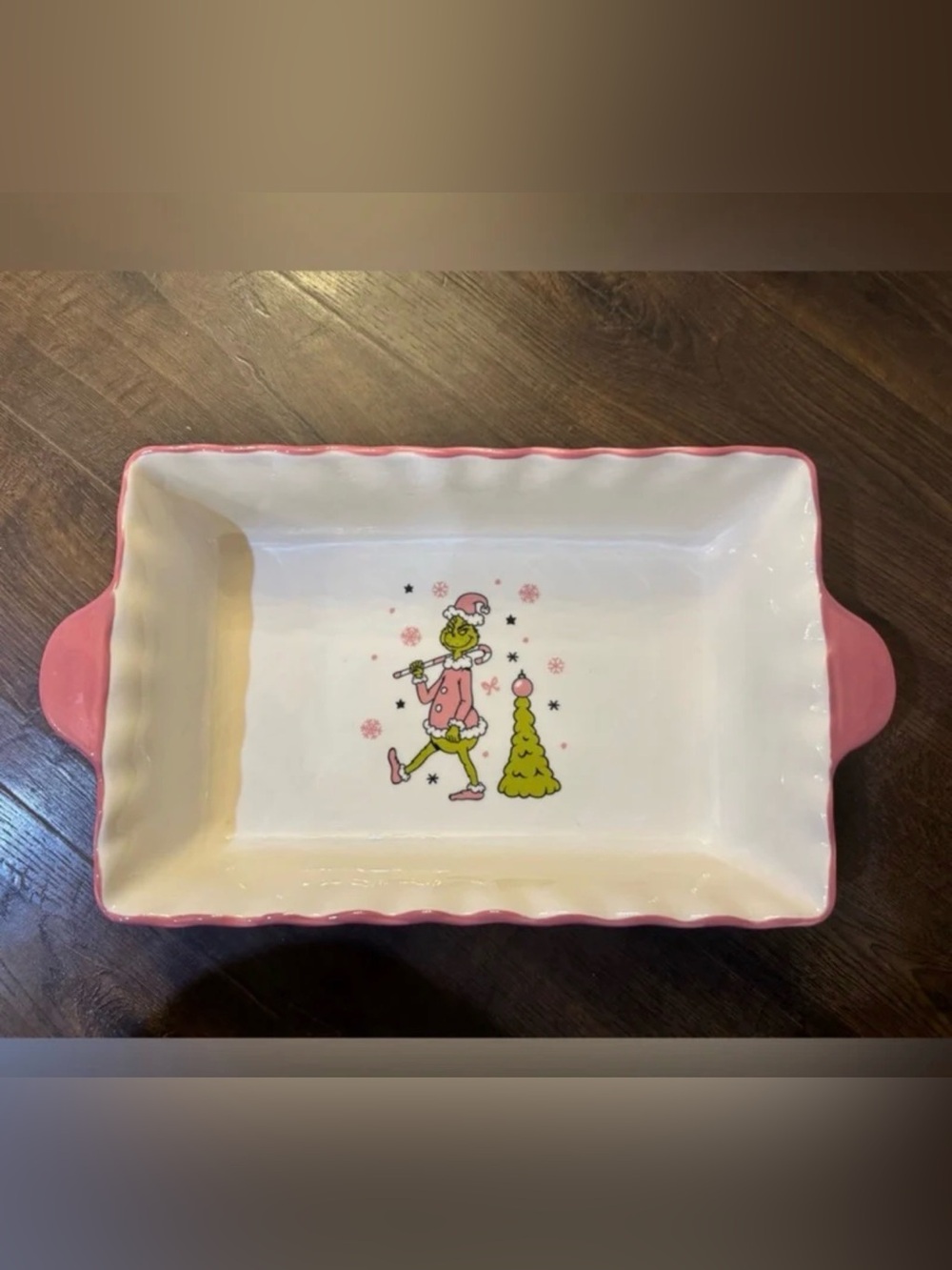 Holiday Grinch Ceramic baking Dish in Pink and Green